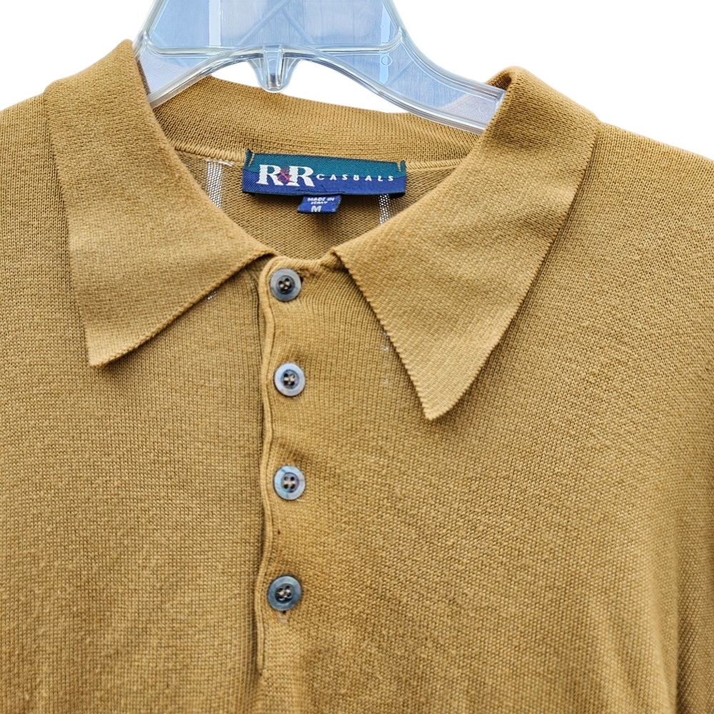 R&R Casuals  Mustard Yellow Polo Sweater Mens Size M - Picture 12 of 14